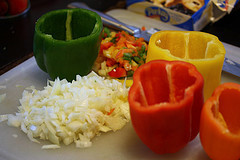 bell peppers and chopped onions