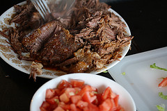 pulled beef and chopped tomatoes