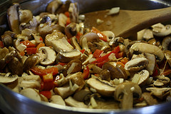 chopped mushrooms and peppers