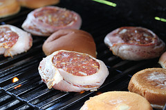 grilling bacon burgers