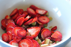 sliced strawberries and rhubarb  
