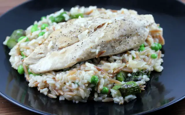 chicken and rice with spring vegetables recipe