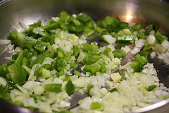 chopped onions and peppers