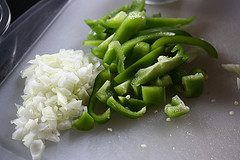 chopped onions and peppers