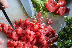 chopping tomatoes and celery