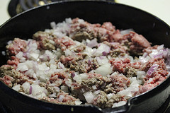 onions and ground beef