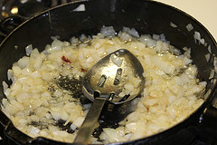 cooking diced onions