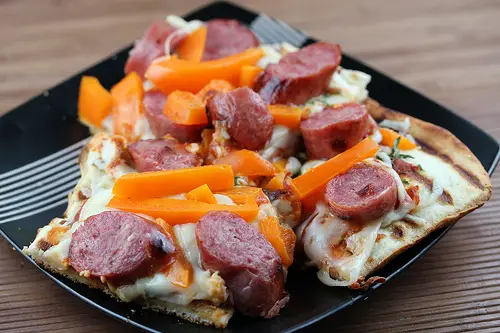 Grilled Smoked Sausage and Pepper Pizza