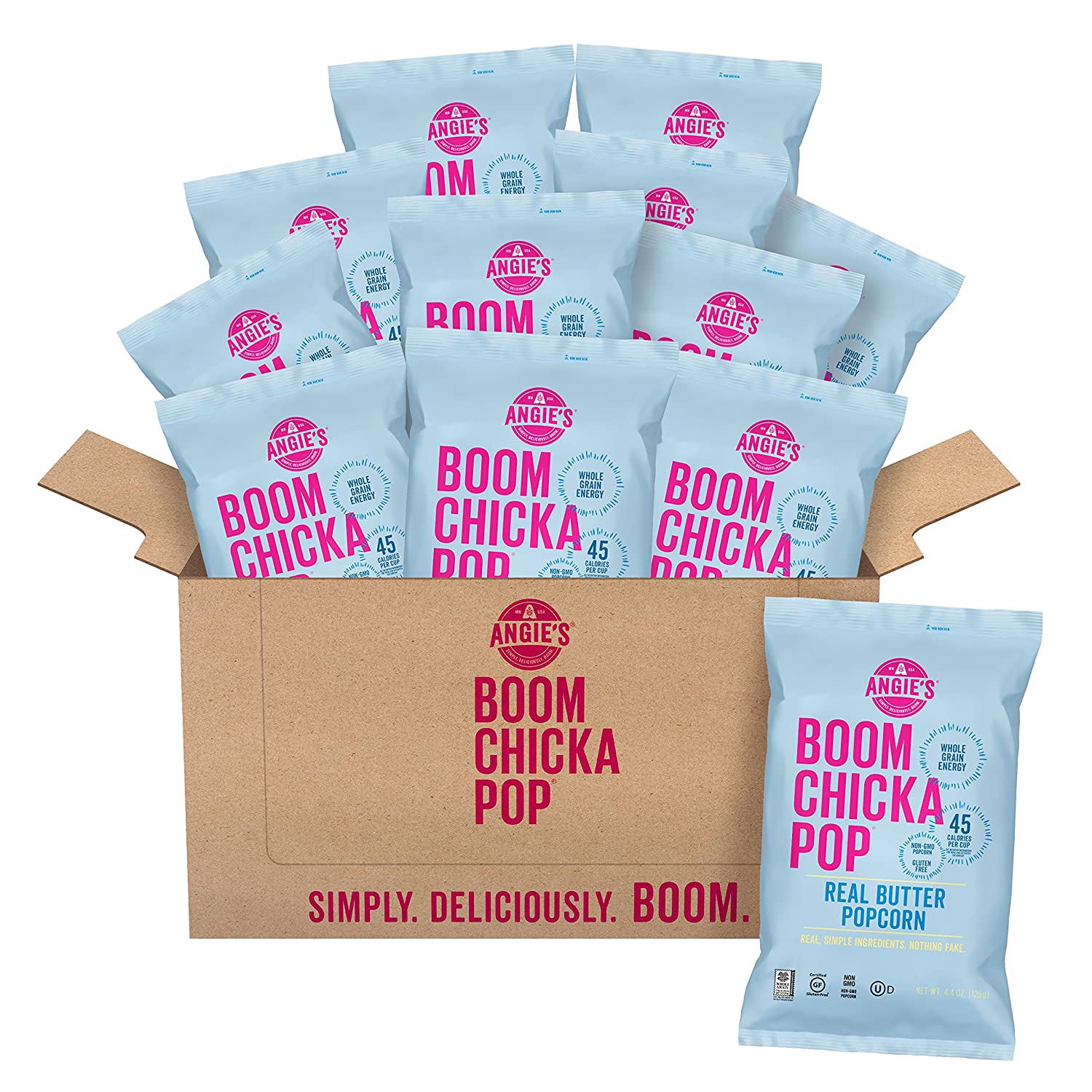 Angie's BOOMCHICKAPOP Real Butter Popcorn, 4.4 Ounce Bag (Pack of 12 Bags)
