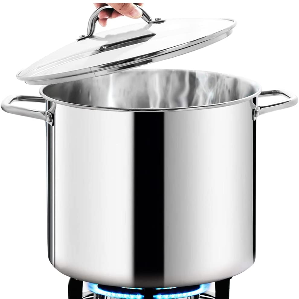 HOMICHEF 12 Quart LARGE Stock Pot with Glass Lid - NICKEL FREE Stainless Steel Healthy Cookware Stockpots with Lids 12 Quart