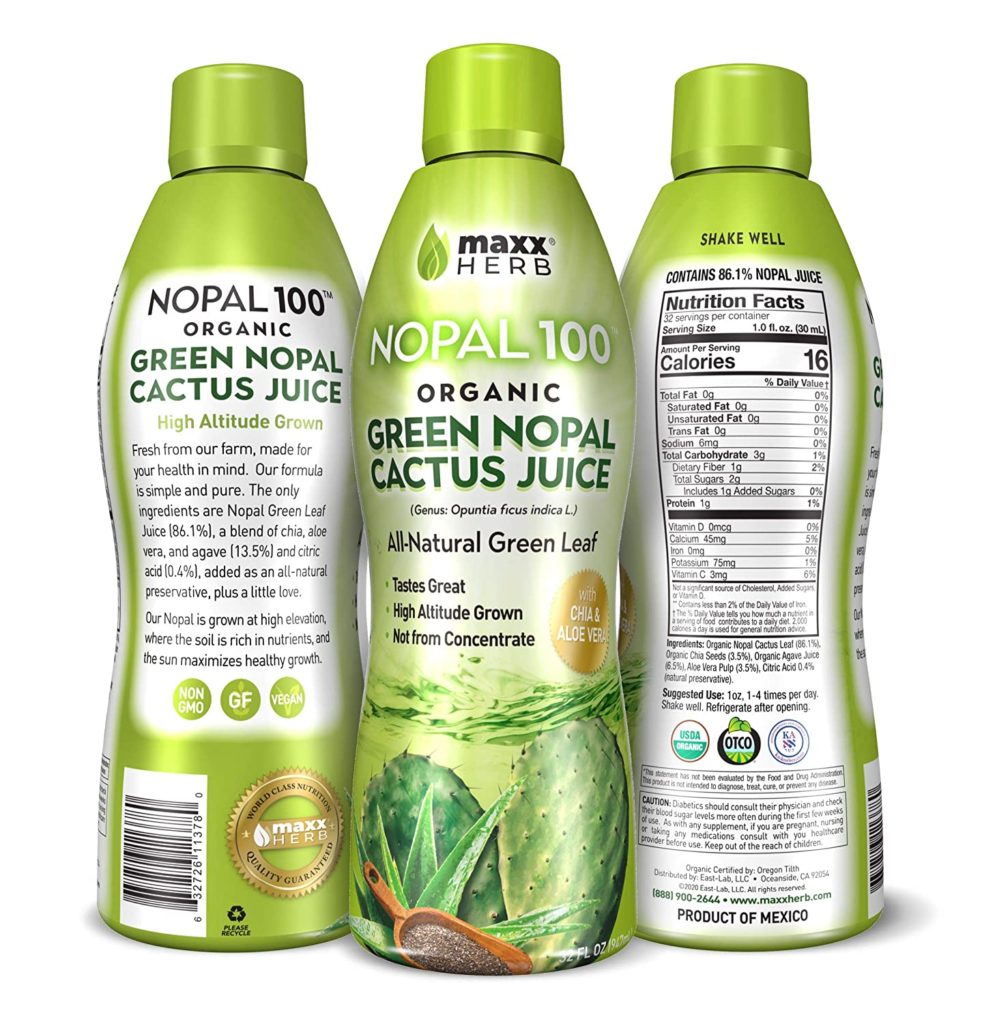 Organic Green Nopal Cactus Leaf Juice