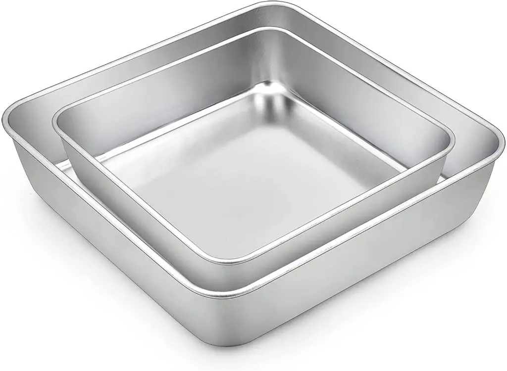 TeamFar Square Cake Pan, 8 9 Inch Stainless Steel Square Baking Pan