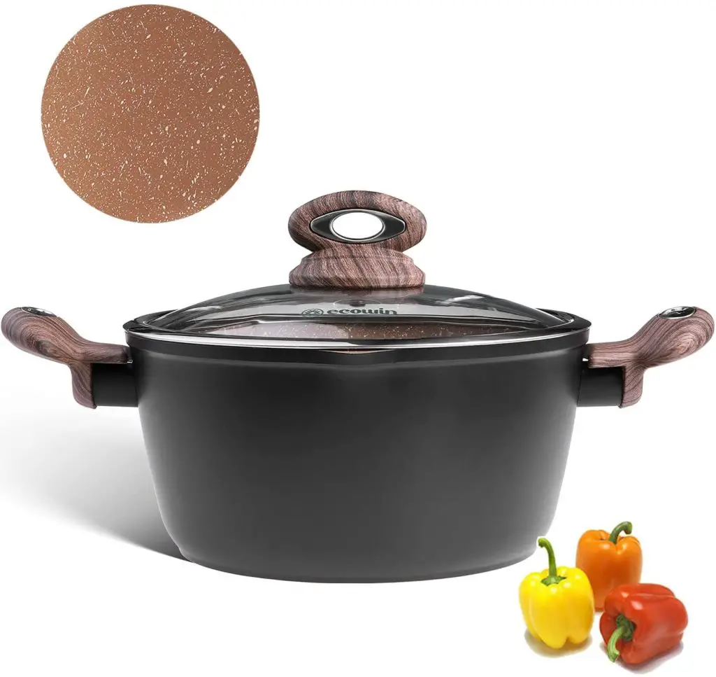 Ecowin Stock Pot with Lid 5 Quart, Nonstick Cooking Soup Pasta Pot Granite Coating