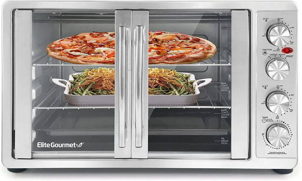 Elite Gourmet ETO4510BMDouble French Door 4-Control Knobs Countertop Convection Toaster Oven,
