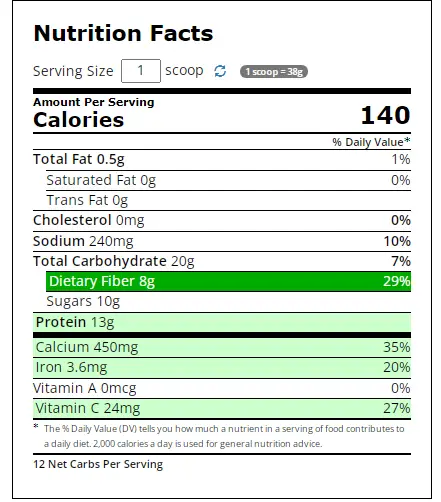Juice Plus Dutch Chocolate Nutrition Facts
