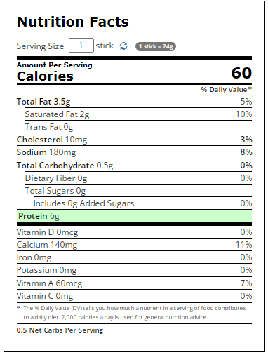 Kraft Mozzarella Cheese Sticks Nutrition Facts