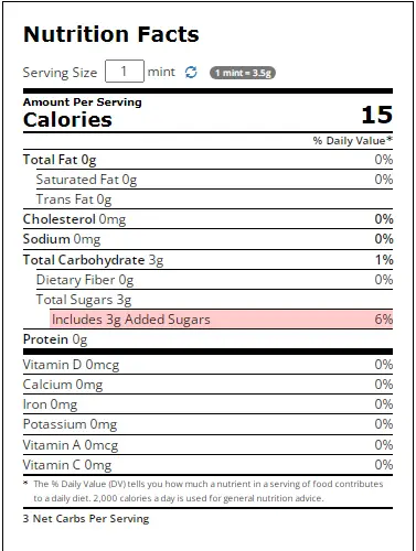 LifeSavers Mints Nutritional Facts