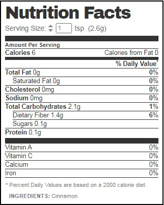 McCormick Ground Cinnamon Nutrition Facts