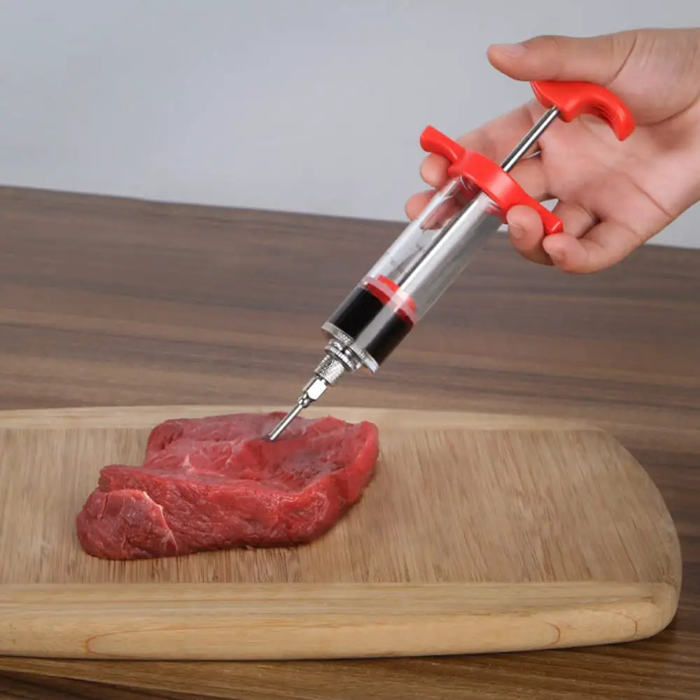 Plastic Marinade Injector Syringe with Screw-on Meat Needle, Meat Injector, Turkey Syringe Kit for BBQ Grill, 1-oz, Red