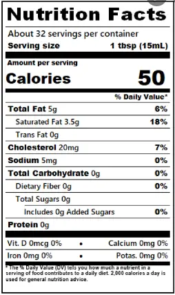 nutrition facts of whipped creams