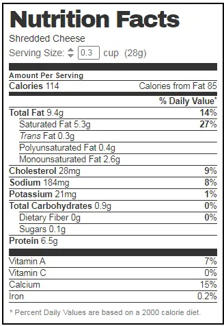 Shredded Cheese NUTRITION FACTS