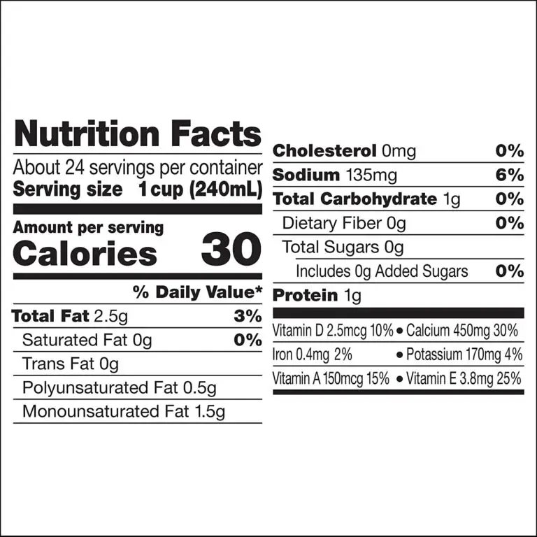 Silk Unsweetened Vanilla Almond Milk Nutrition Facts Cully's Kitchen
