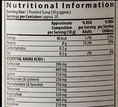 Amway Nutrilite Protein Powder Nutrition Facts