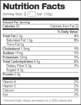 Crunch Bar Mini Nutrition Facts