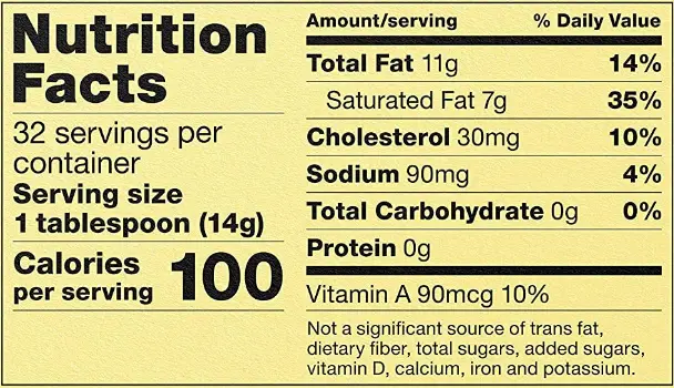 nutrition facts of butter