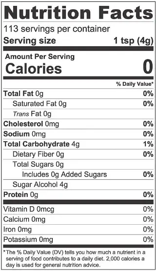 monk sweetner nutrition facts