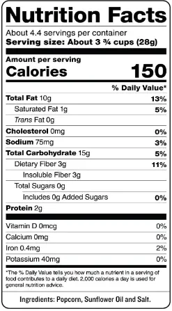 skinny popcorn nutrition facts