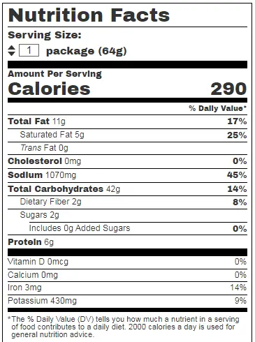 Chicken Cup of Noodles Nutrition Facts