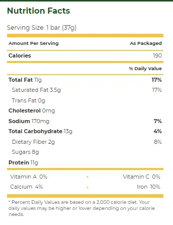 Nature Valley Protein Bars Nutrition Facts