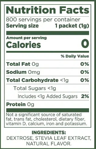 Pure via stevia nutrition facts